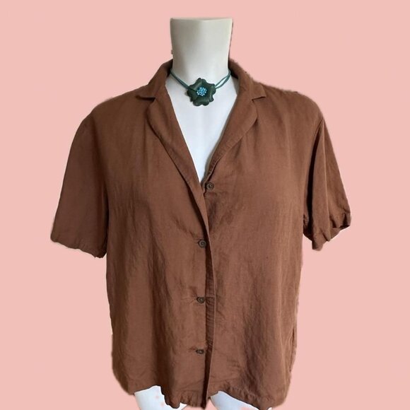 Minimalist Uniqlo short sleeve shirt Rust Brown Shade size S - Picture 1 of 7